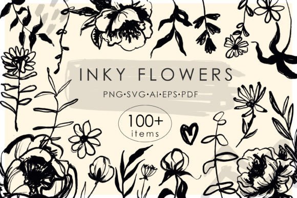 Download Ink Flowers Line Art SVG Bundle - Svg bundle Collection