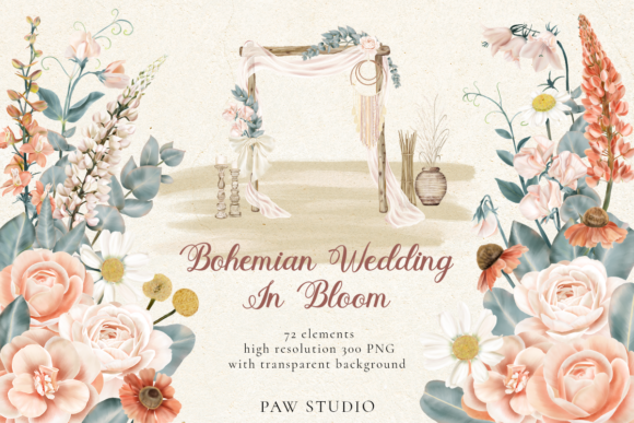 Download Bohemian Wedding Flowers Leaves Clipart - Premium Bundle